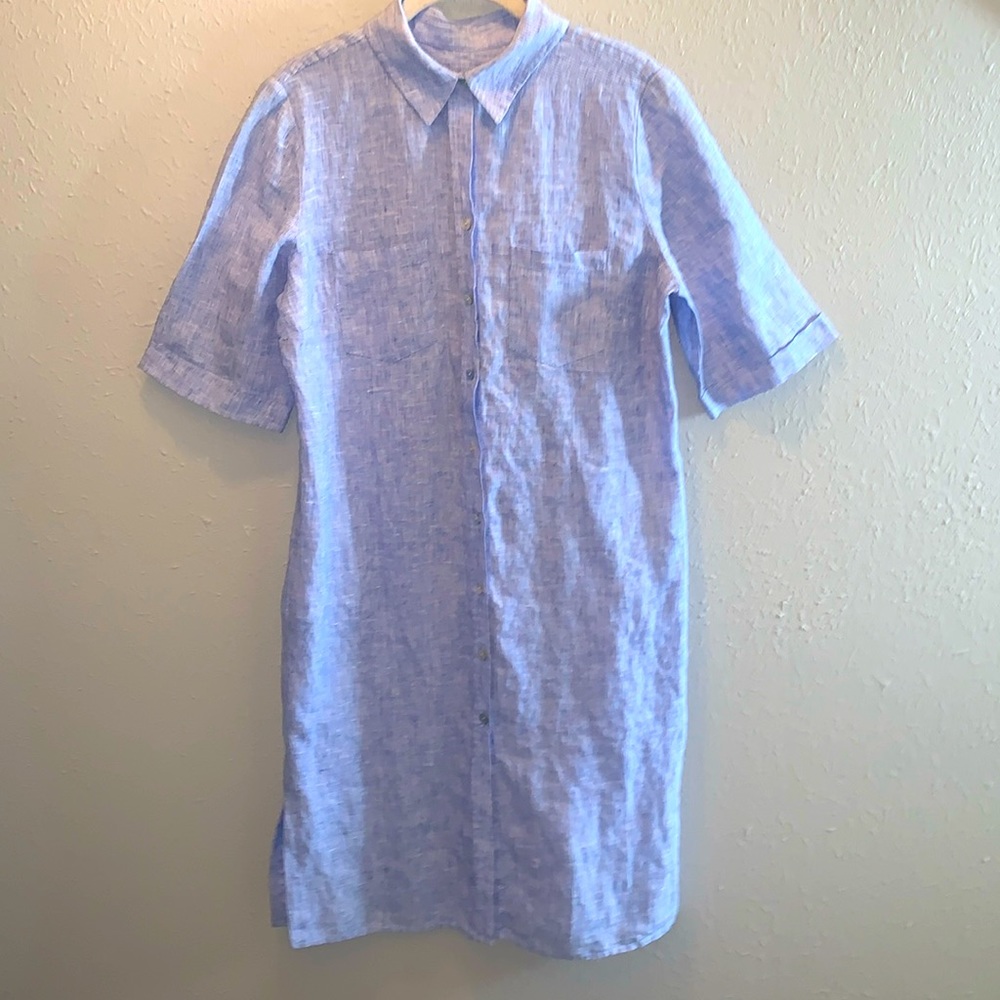 Chico's Light Blue Linen Shirt Maxi Dress